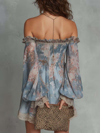Romane · Vestido Mini de Gasa Floral con Hombros Descubiertos