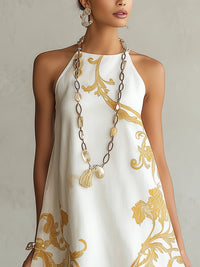Héloïse · Vestido Mini de Encaje Blanco con Motivos Dorados