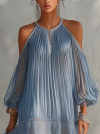 Séraphine · Vestido Mini Azul de Hombros Descubiertos