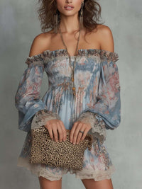 Romane · Vestido Mini de Gasa Floral con Hombros Descubiertos