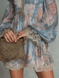 Romane · Vestido Mini de Gasa Floral con Hombros Descubiertos