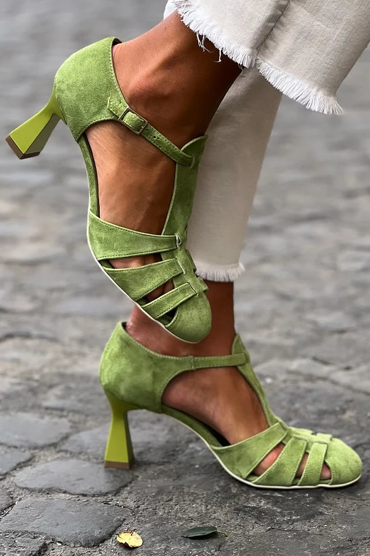 Sandalias con tacón cut-out crochet Verde de punta cerrada