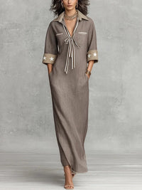 MAREN | Vestido maxi taupe de rayas en mezcla de lino™