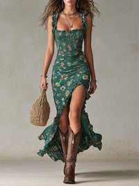 Vestido Largo Boho Retro con Abertura Lateral