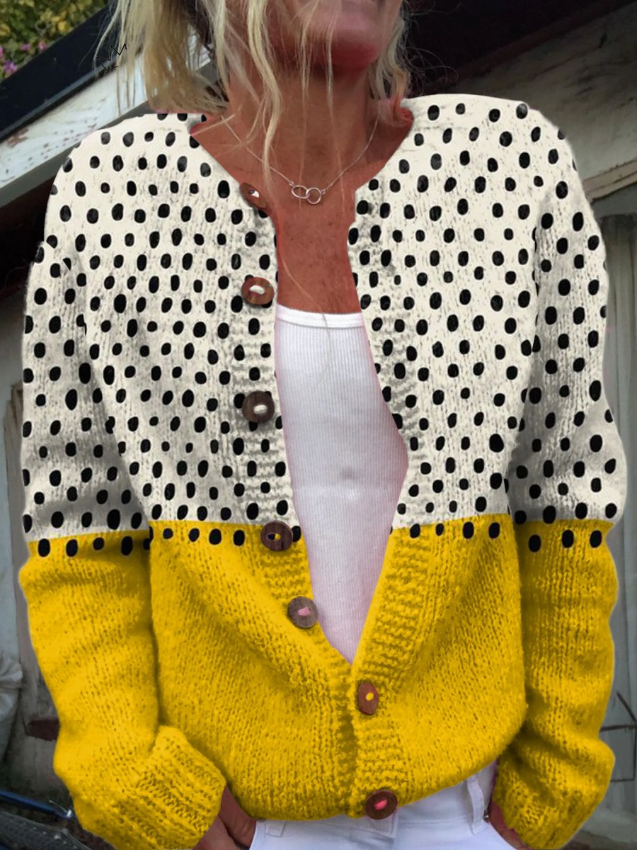 Maëlys | Cárdigan de punto amarillo de lunares