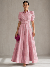 Aria · Vestido Corto de Tafetán con Mangas Abullonadas