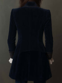 Athénaïs | Chaqueta larga vintage azul marino bordada