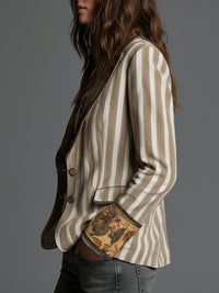 Suzanne | Blazer bohemio de rayas con cuello estampado