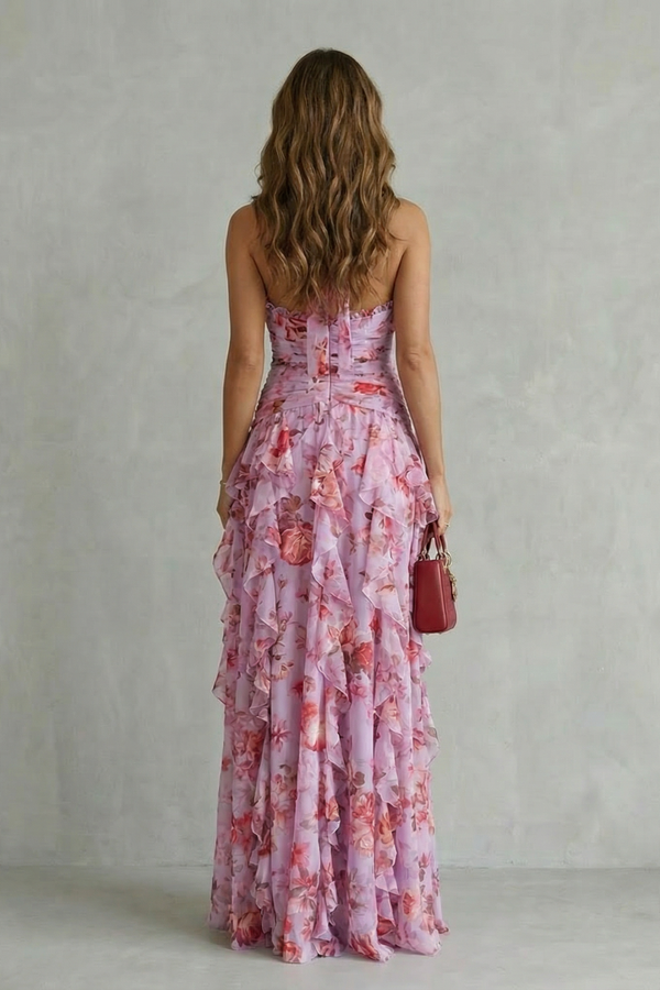 Vestido Largo Floral con Cuello Halter