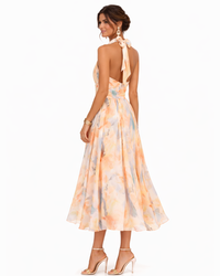 Aurora · Vestido Halter de Seda con Estampado Acuarela