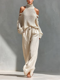 Camilla · Conjunto de Moda con Top de Punto Off-Shoulder y Pantalón Palazzo