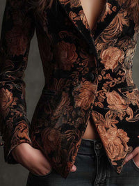 Bertille | Blazer sastre negro y bronce con estampado floral