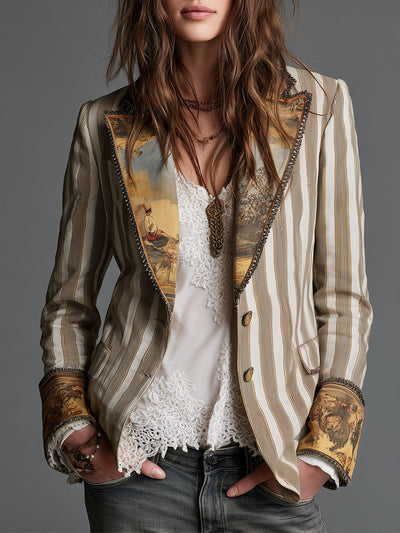 Suzanne | Blazer bohemio de rayas con cuello estampado