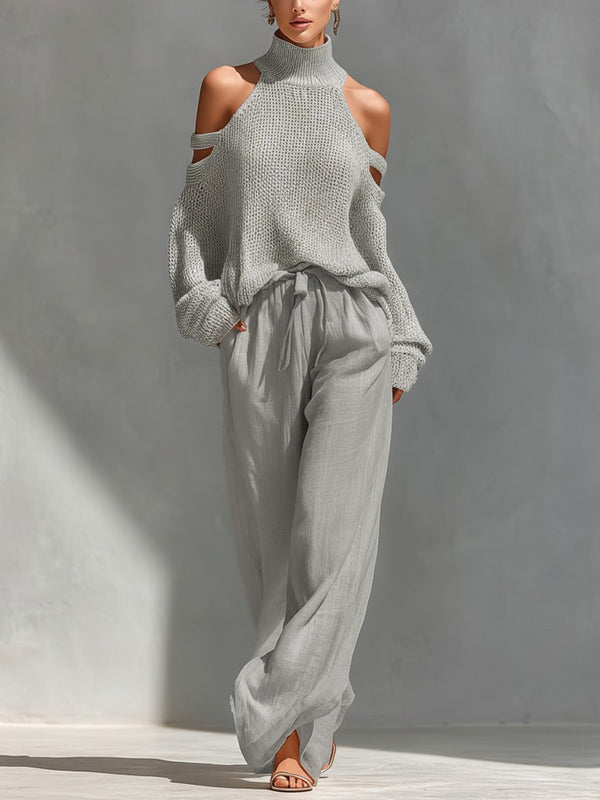 Camilla · Conjunto de Moda con Top de Punto Off-Shoulder y Pantalón Palazzo