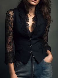 Noémie | Blazer negro con mangas semitransparentes