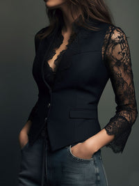 Noémie | Blazer negro con mangas semitransparentes