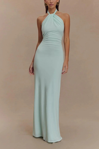 Bronte | Vestido maxi ajustado de invitada con cuello halter, nudo y espalda abierta™