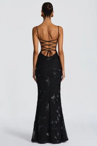 Anastasia | Vestido maxi de invitada con corsé bordado floral y tirantes finos™