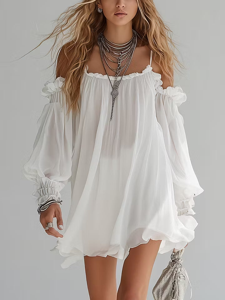 Mélusine · Vestido Mini Bohemio de Hombros Descubiertos