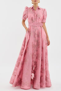 Aria · Vestido Corto de Tafetán con Mangas Abullonadas