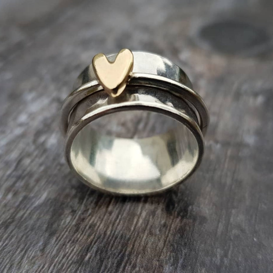 Corazón · Anillo de Plata Corazón Dorado