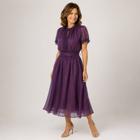 Vestido Maxi de Gasa con Escote en Gota y Encaje