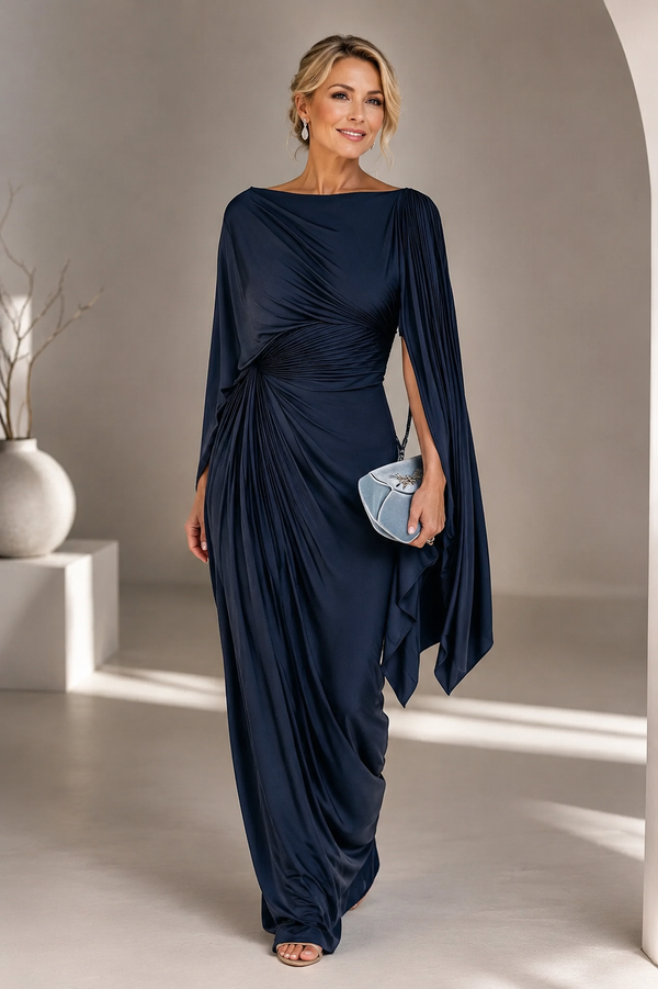 Meryl | Vestido maxi plisado con mangas drapeadas