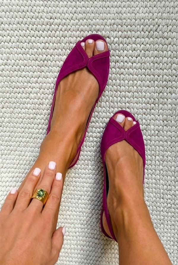 Bailarinas slingback punta abierta aterciopeladas chic Fucsia