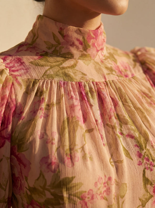 Rosario · Vestido de Seda con Estampado Floral