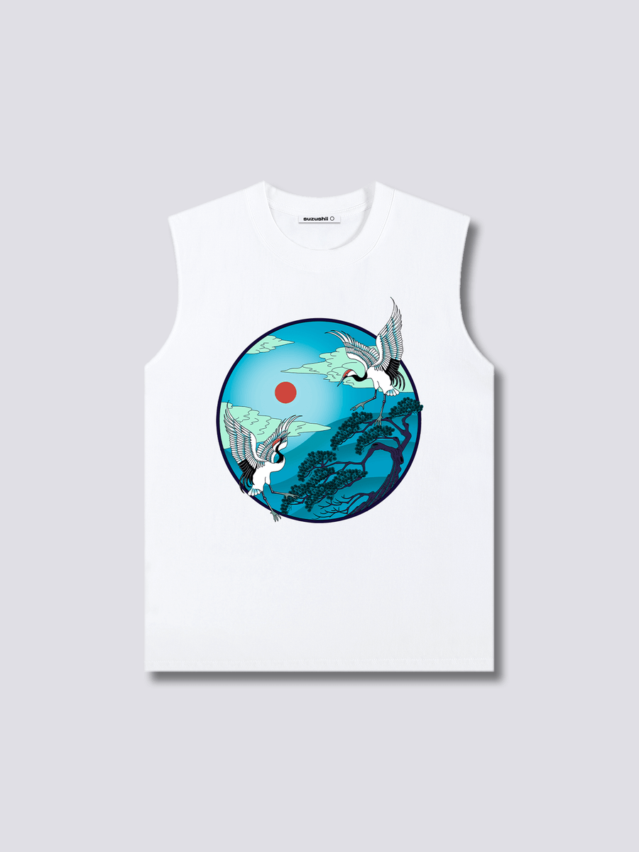 Estampado Frontal - Volador Grullas Camiseta sin Mangas