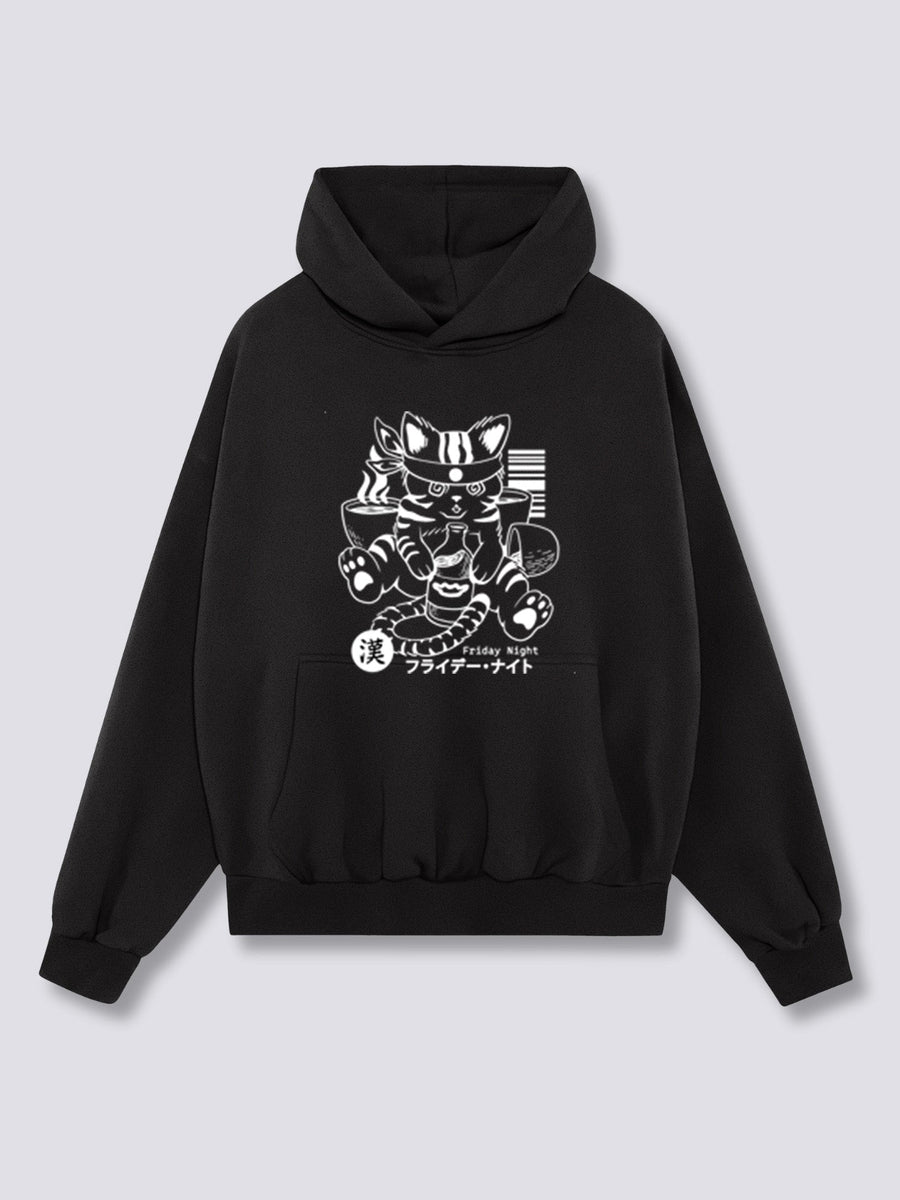 Estampado Frontal - Achispado Gato Sudadera con Capucha