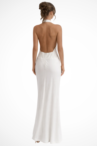 Ottilie | Vestido maxi de satén drapeado con cuello halter para invitada™