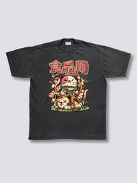 Estampado Frontal - Hambriento Neko Camiseta Vintage