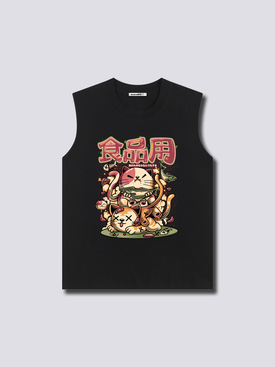 Estampado Frontal - Hambriento Neko Camiseta sin Mangas