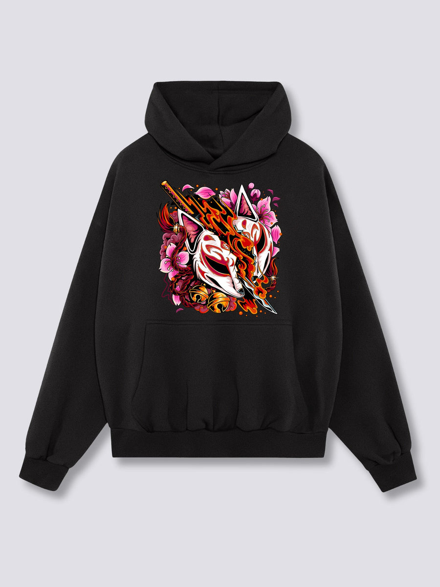 Estampado Frontal - Cazador Kitsune Sudadera con Capucha