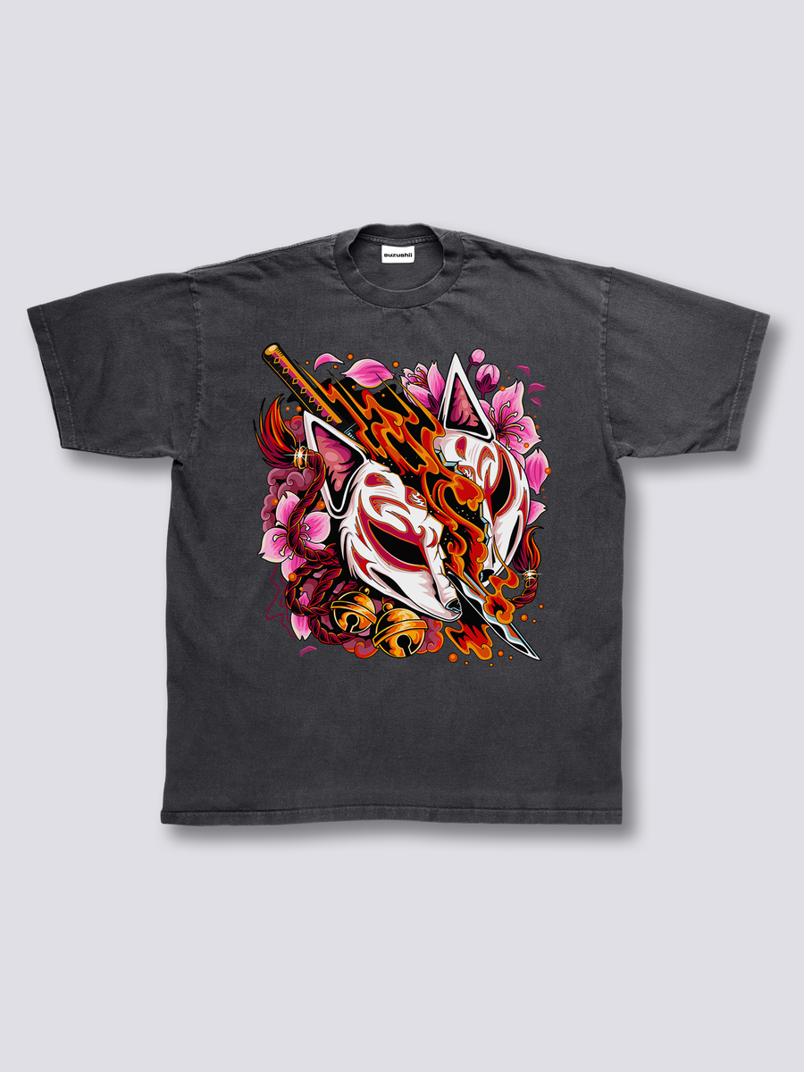 Estampado Frontal - Cazador Kitsune Camiseta Vintage