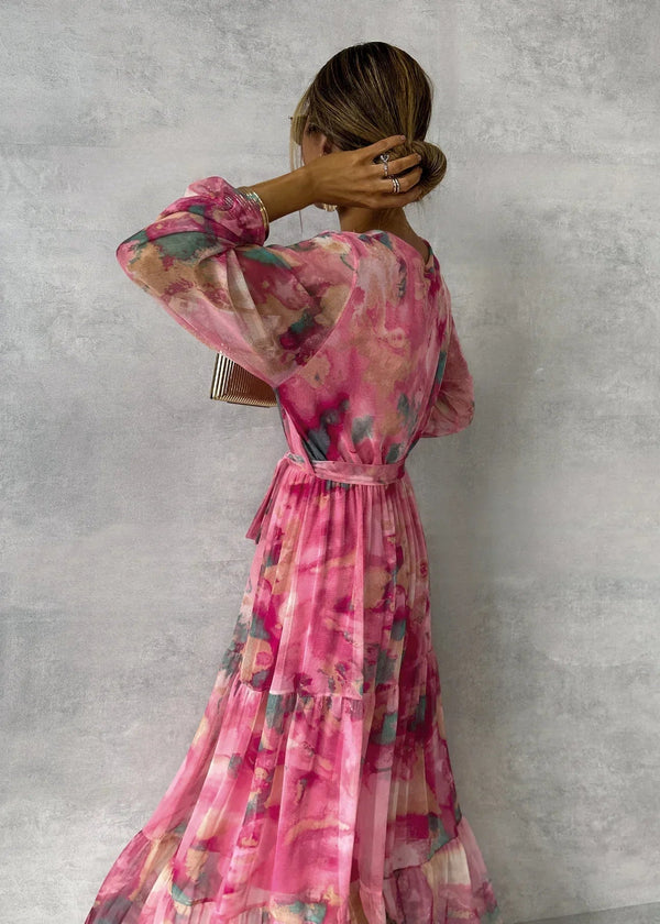 Vestido Cruzado de Tejido Floral Elegante