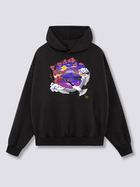 Estampado Frontal - Monte Fuji Grulla Sudadera con Capucha