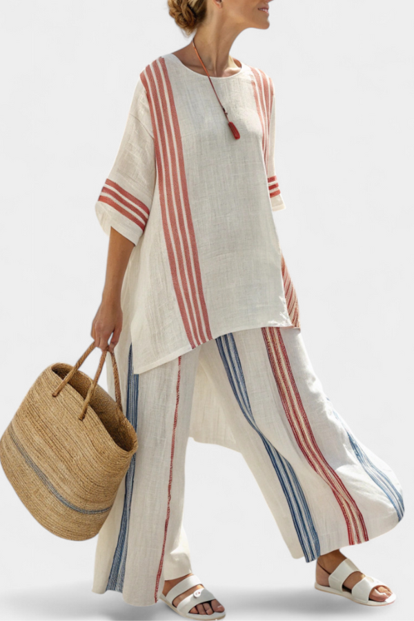 Aurelia | Conjunto Top Multicolor a Rayas y Pantalón Mediterráneo