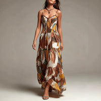 Vestido Maxi con Estampado Abstracto, Cuerpo Smock y Volantes por Niveles