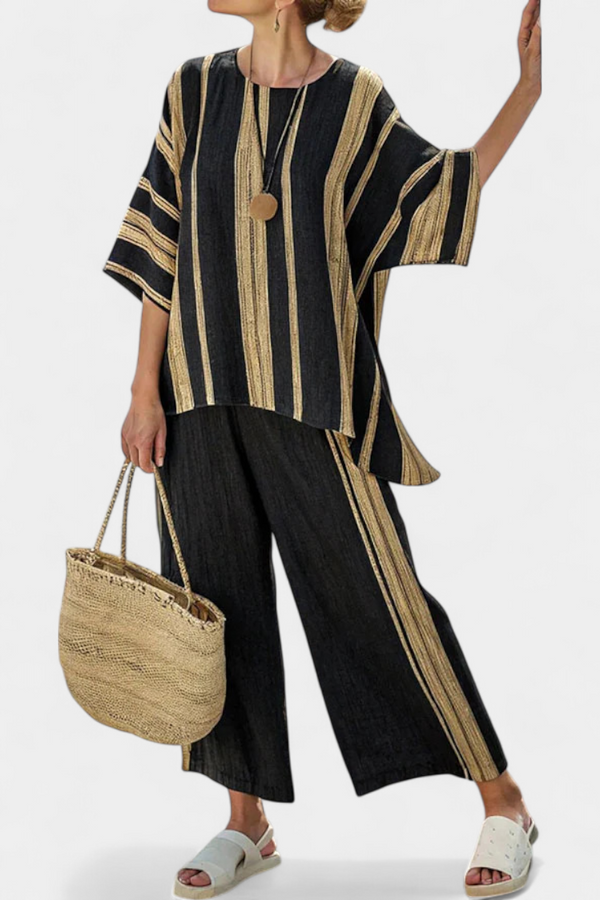 Brielle | Conjunto Top Oversize a Rayas y Pantalón Lino