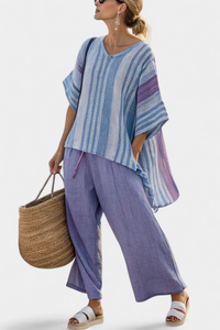 Sophia | Conjunto Top Lavanda y Azul Cielo con Pantalón Lino