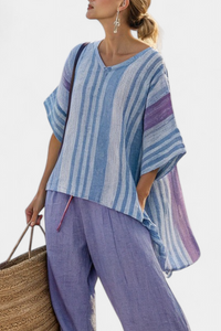 Sophia | Conjunto Top Lavanda y Azul Cielo con Pantalón Lino
