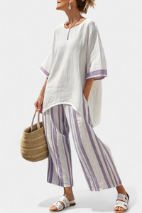 Celina | Conjunto Blusa Relajada y Pantalón Bambú a Rayas