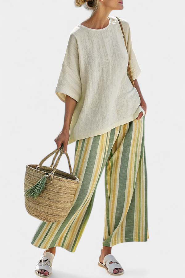 Iris | Conjunto Top Elegante y Pantalón Lino a Rayas