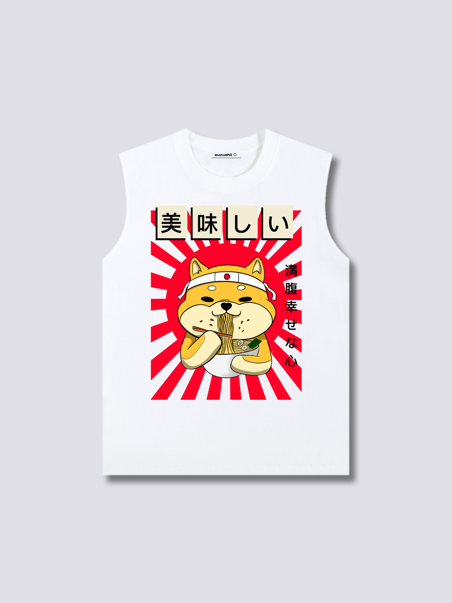 Estampado Frontal - Ramen Shiba Camiseta sin Mangas