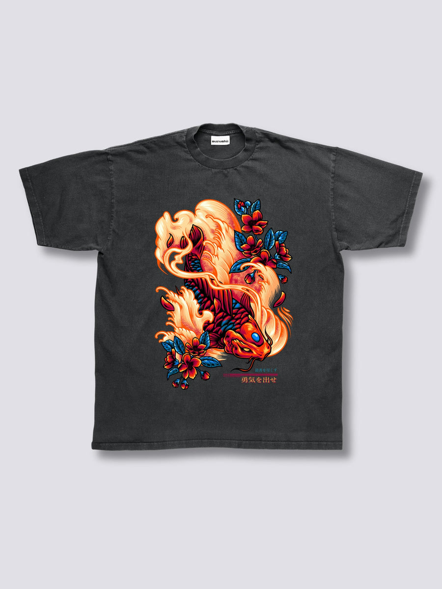 Estampado Frontal - Rojo Koi Camiseta Vintage