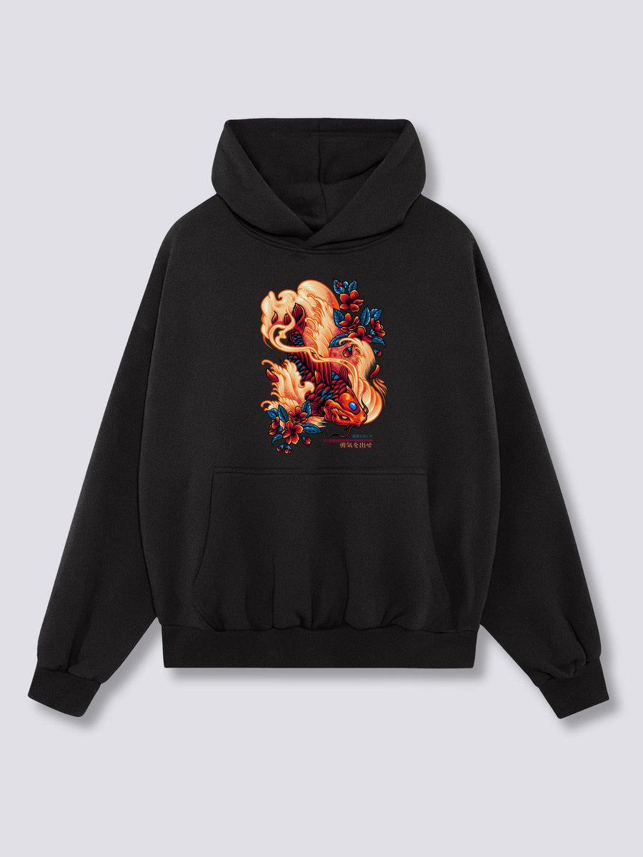 Estampado Frontal - Rojo Koi Sudadera con Capucha
