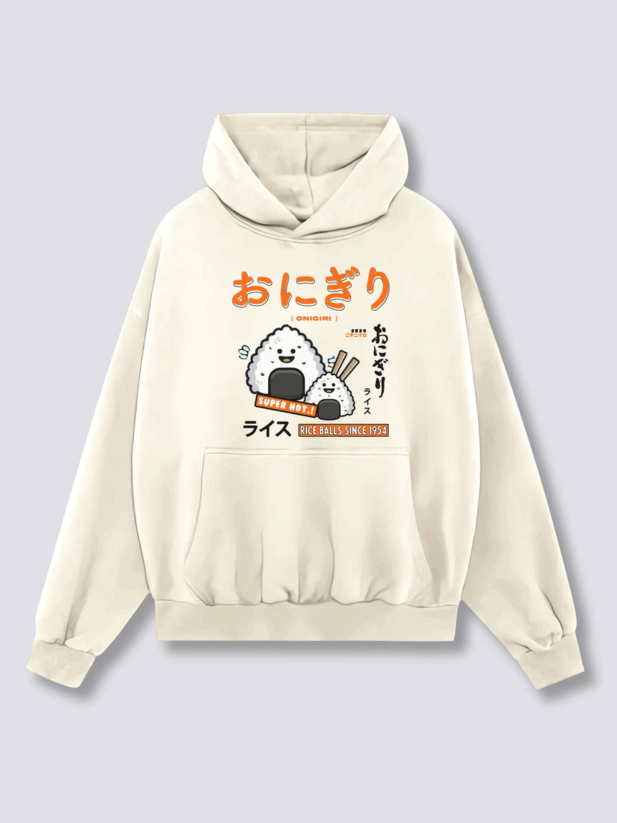 Estampado Frontal - Bola de Arroz Sudadera con Capucha