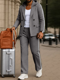 Conjunto Blazer Capucha Rayas Contrastadas